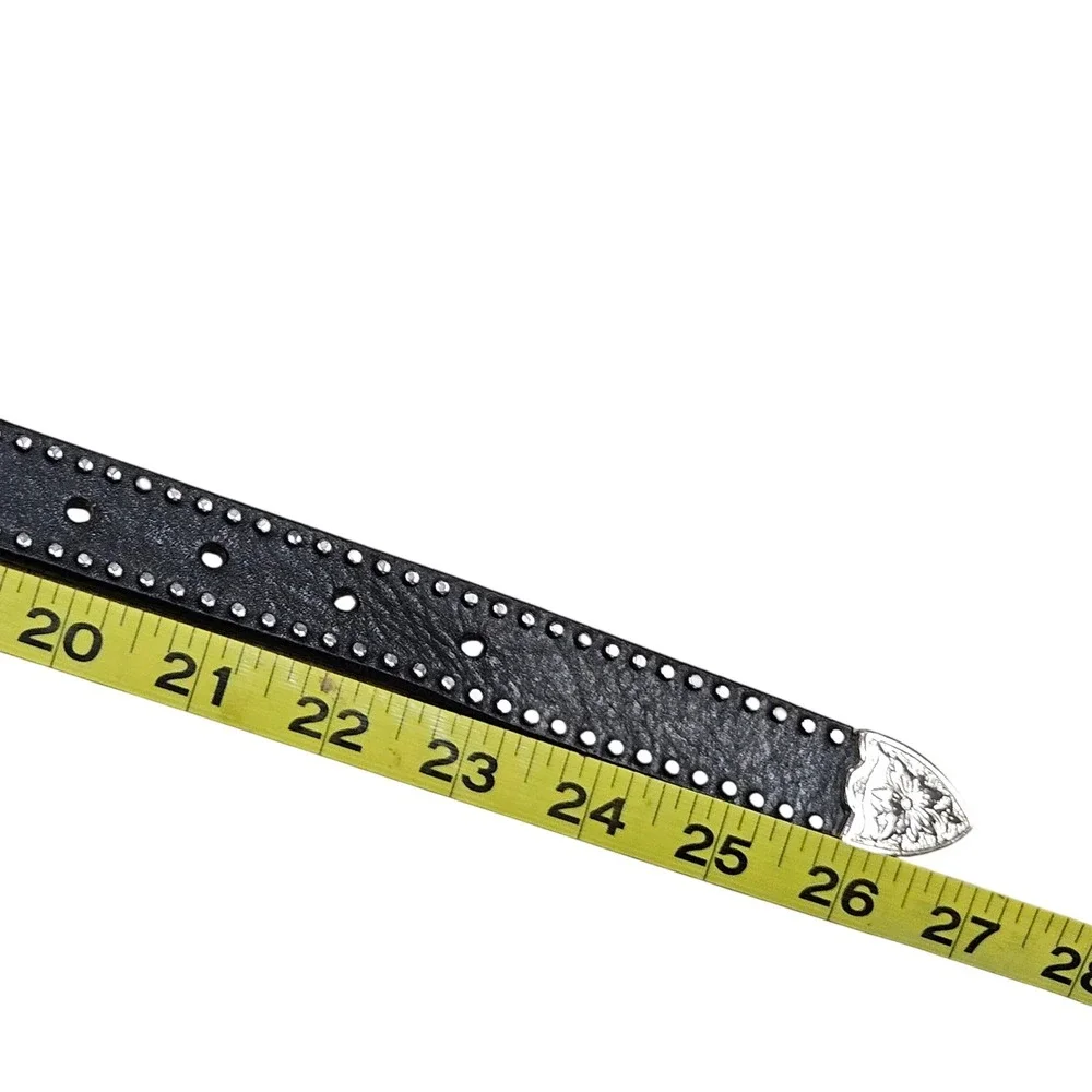 Kids Nocona Black Genuine Leather Western Studded‎ Rhinestone Belt Buckle 22